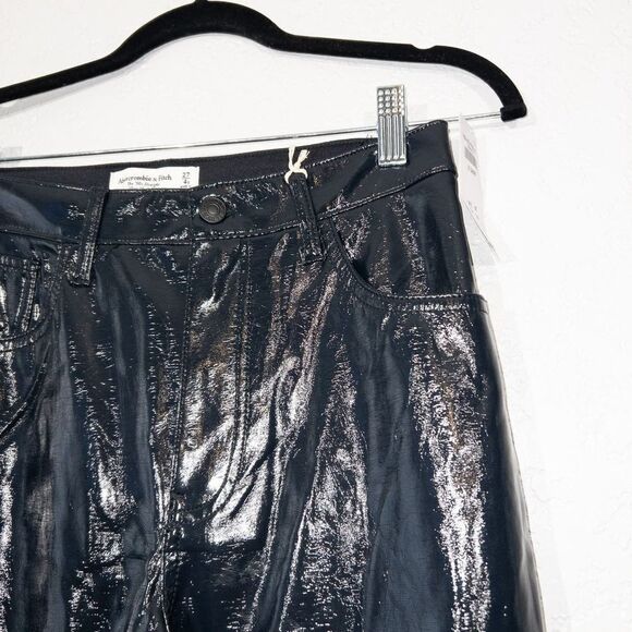 NWT Abercrombie & Fitch Black Straight High‎ Rise Patent Leather Pants Size 27 - Picture 4 of 9
